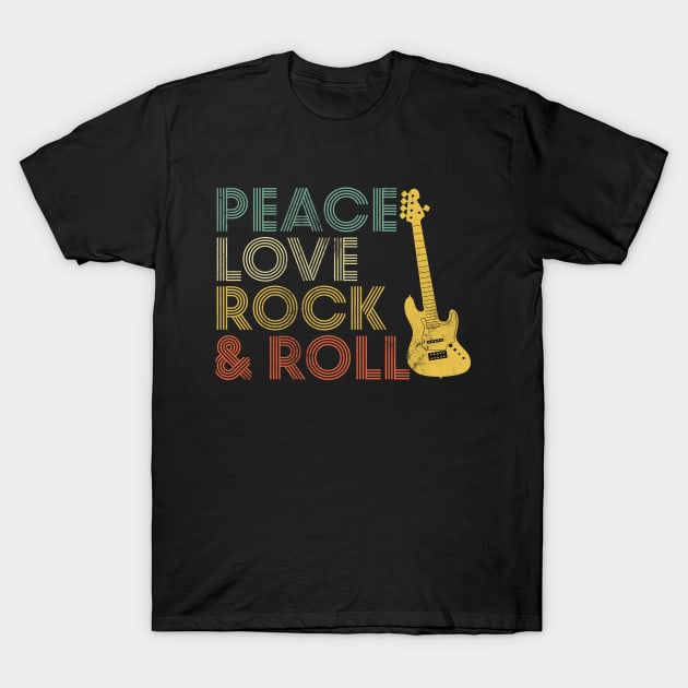 Peace Love Rock and Roll Vintage 70s Retro Music T-Shirt by DetourShirts